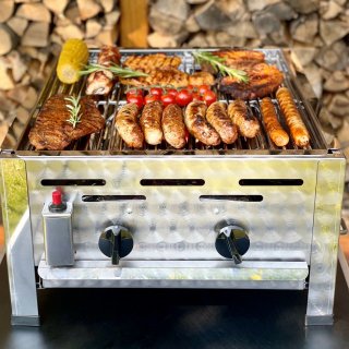 Gasgrill Edelstahl 2 flammig mit Rost, 48 x 53 x 27 Grillrost verchromt