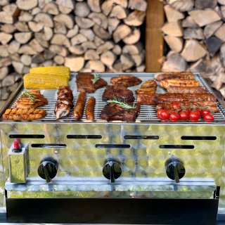 Gasgrill Edelstahl 3 flammig mit Rost, 65 x 53 x 27 cm Grillrost verchromt