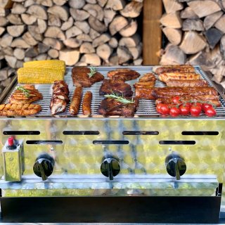 Gasgrill Edelstahl 3 flammig mit Rost, 65 x 53 x 27 cm Grillrost Edelstahl zerlegbar
