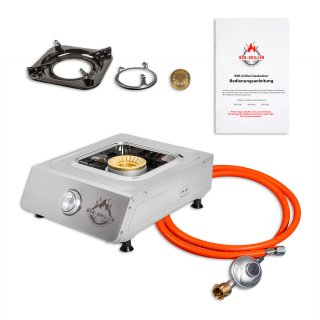 BSR-Grillen Edelstahl-Propangaskocher 1-flammig 5,5 KW mit Piezo-Zndung und Turboeffekt