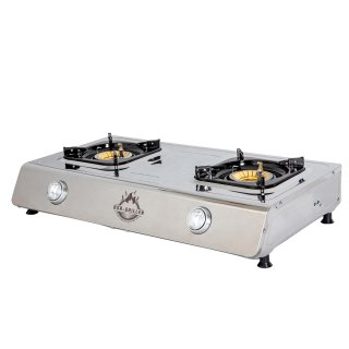 BSR-Grillen Edelstahl-Propangaskocher 2-flammig 9,9 KW mit Piezo-Zndung und Turboeffekt