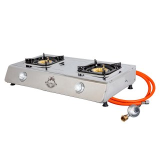 BSR-Grillen Edelstahl-Propangaskocher 2-flammig 9,9 KW mit Piezo-Zndung und Turboeffekt