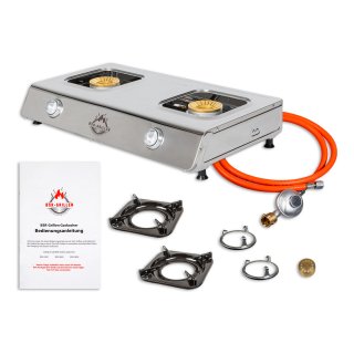 BSR-Grillen Edelstahl-Propangaskocher 2-flammig 9,9 KW mit Piezo-Zndung und Turboeffekt