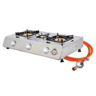 BSR-Grillen Edelstahl-Propangaskocher 3-flammig 10,8 KW mit Piezo-Zndung und Turboeffekt