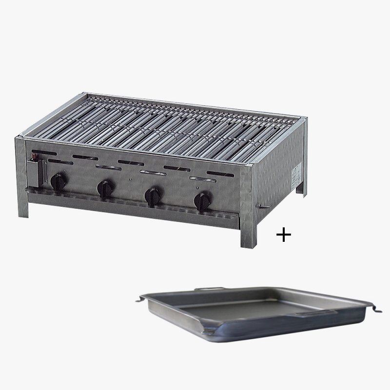 Gasgrill V2A 4 flammig mit Pfanne H 6 cm und Rost, 81 x 53 x 27 cm,, 339,00